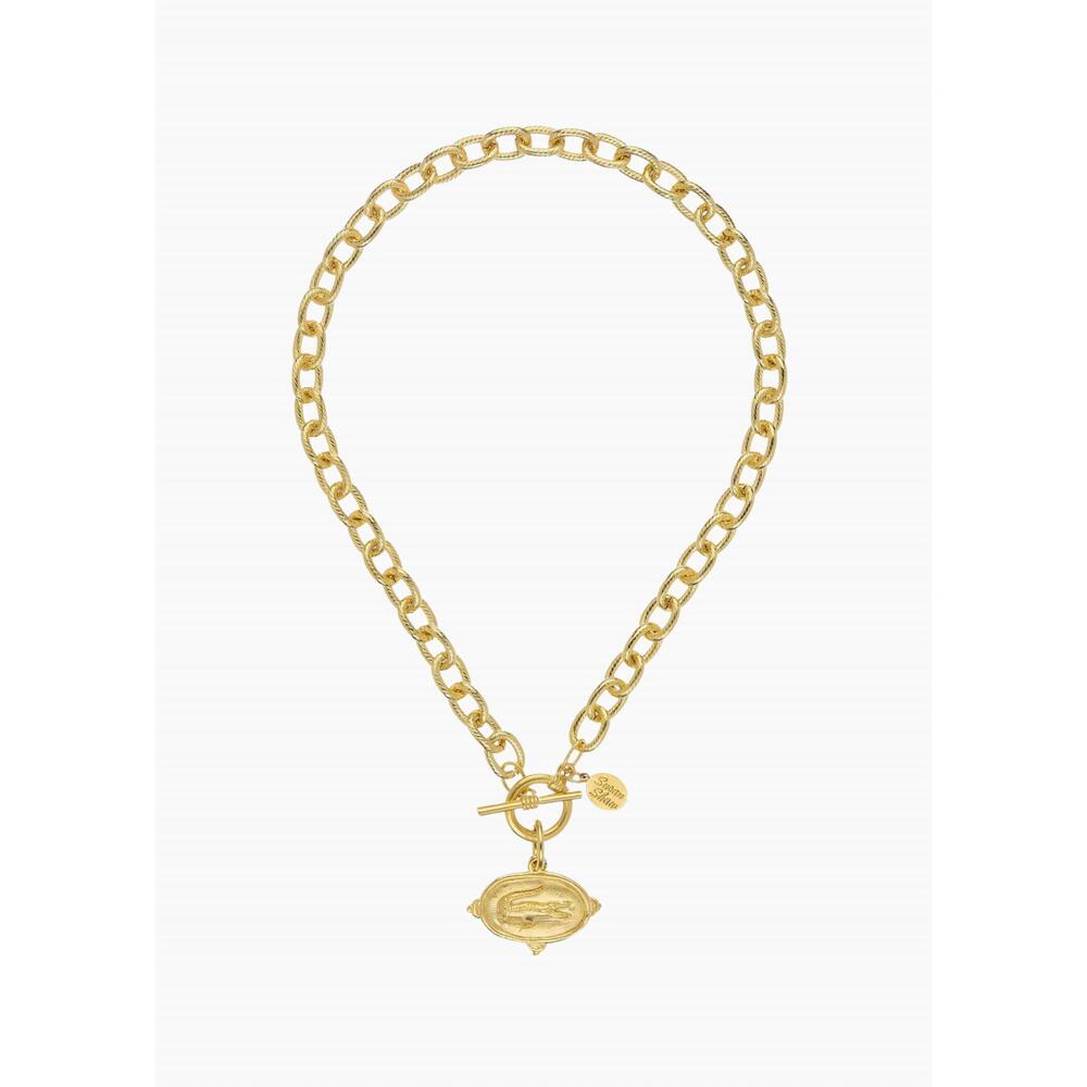 Gold Chain Toggle Necklace with Pendant